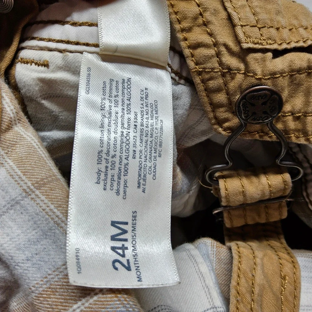 OshKosh B'gosh Overalls Boys 24M Tan Lined Canvas Carpenter Bibs